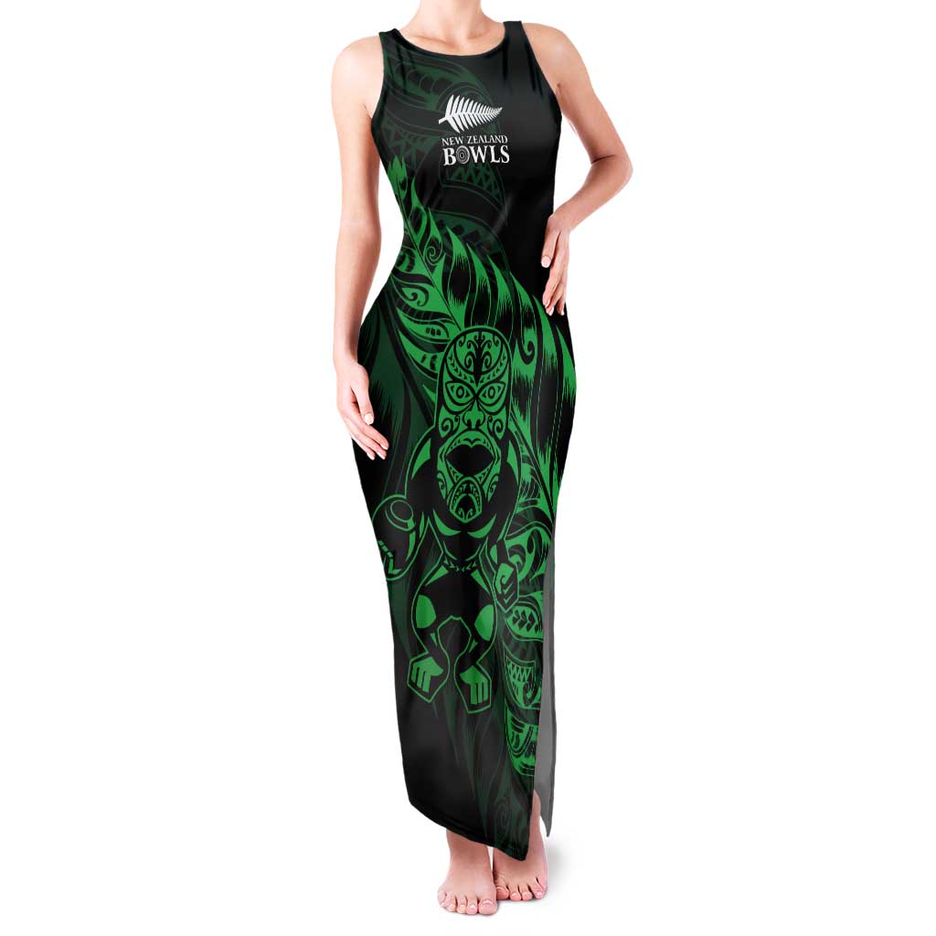 New Zealand Lawn Bowls Custom Tank Maxi Dress Green Maori Warrior Tribal Silver Fern - Aussie Hoodie