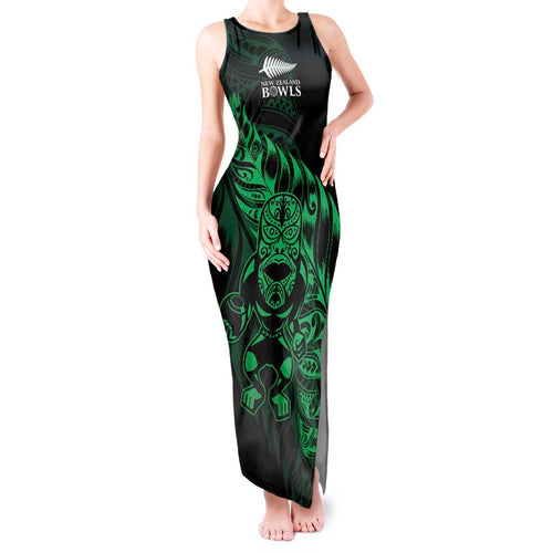 New Zealand Lawn Bowls Custom Tank Maxi Dress Green Maori Warrior Tribal Silver Fern - Aussie Hoodie