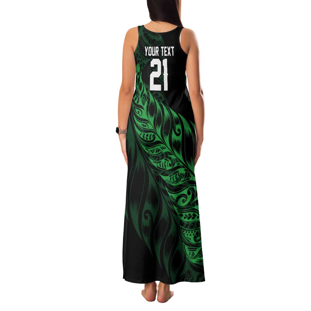 New Zealand Lawn Bowls Custom Tank Maxi Dress Green Maori Warrior Tribal Silver Fern - Aussie Hoodie