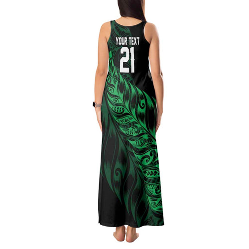 New Zealand Lawn Bowls Custom Tank Maxi Dress Green Maori Warrior Tribal Silver Fern - Aussie Hoodie