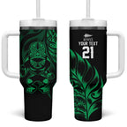 New Zealand Lawn Bowls Custom Tumbler With Handle Green Maori Warrior Tribal Silver Fern - Aussie Hoodie