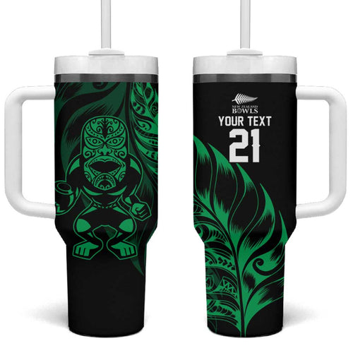 New Zealand Lawn Bowls Custom Tumbler With Handle Green Maori Warrior Tribal Silver Fern - Aussie Hoodie