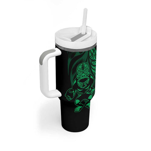New Zealand Lawn Bowls Custom Tumbler With Handle Green Maori Warrior Tribal Silver Fern - Aussie Hoodie