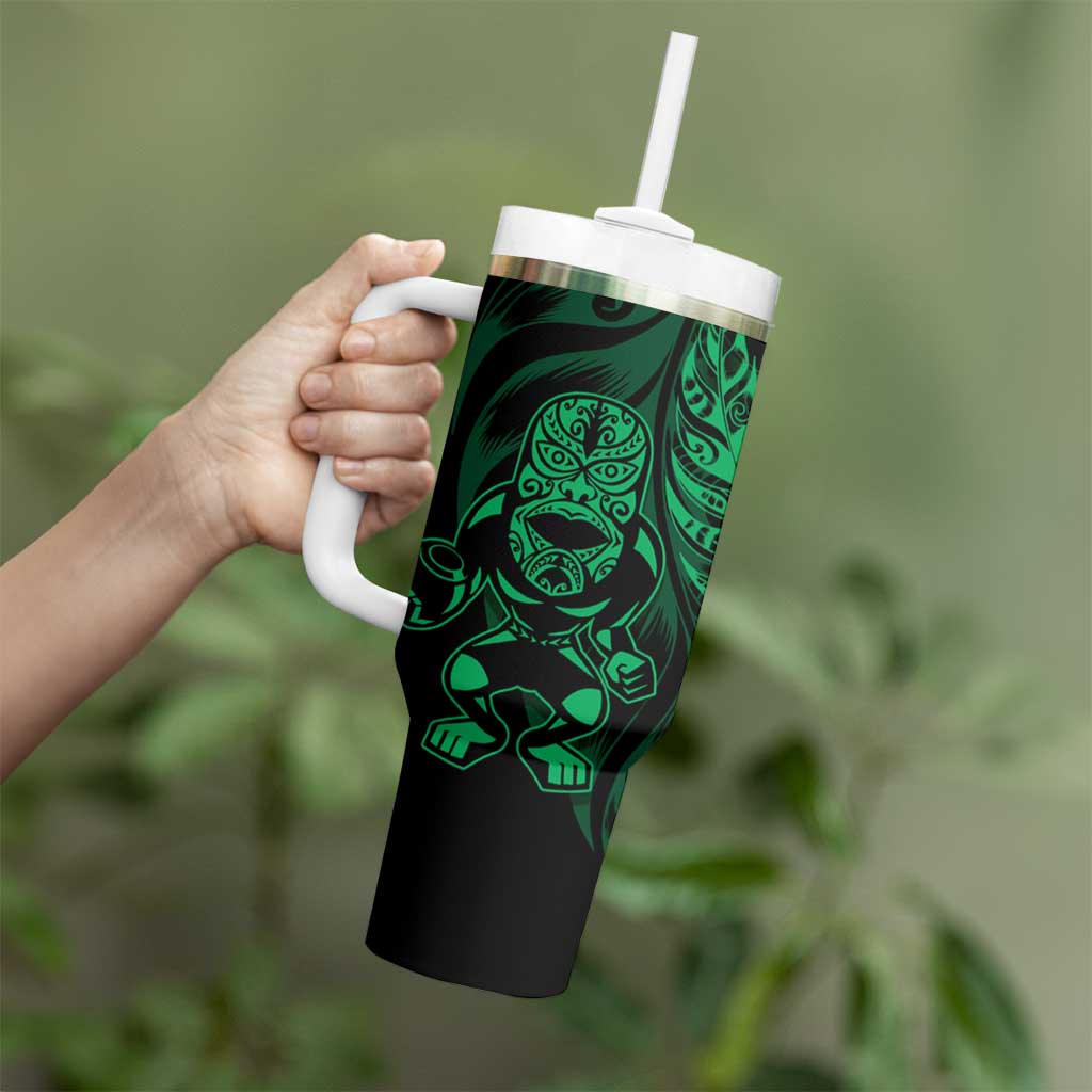 New Zealand Lawn Bowls Custom Tumbler With Handle Green Maori Warrior Tribal Silver Fern - Aussie Hoodie