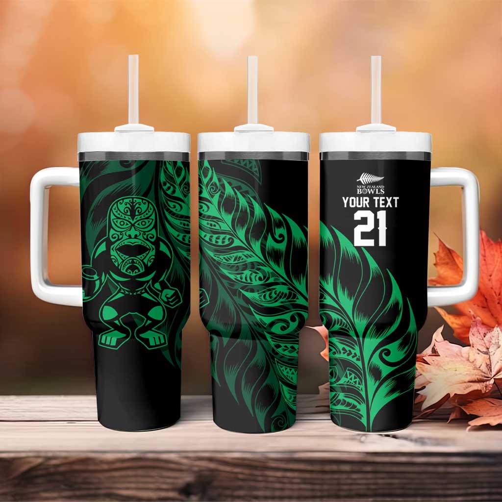 New Zealand Lawn Bowls Custom Tumbler With Handle Green Maori Warrior Tribal Silver Fern - Aussie Hoodie