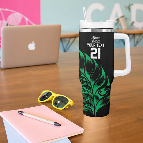 New Zealand Lawn Bowls Custom Tumbler With Handle Green Maori Warrior Tribal Silver Fern - Aussie Hoodie