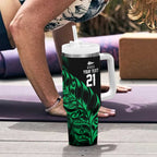 New Zealand Lawn Bowls Custom Tumbler With Handle Green Maori Warrior Tribal Silver Fern - Aussie Hoodie