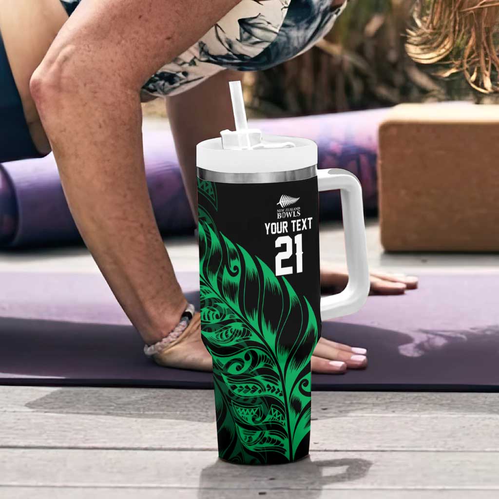 New Zealand Lawn Bowls Custom Tumbler With Handle Green Maori Warrior Tribal Silver Fern - Aussie Hoodie