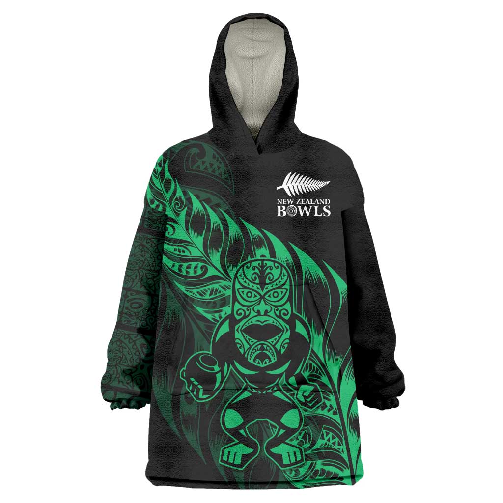New Zealand Lawn Bowls Custom Wearable Blanket Hoodie Green Maori Warrior Tribal Silver Fern - Aussie Hoodie