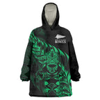 New Zealand Lawn Bowls Custom Wearable Blanket Hoodie Green Maori Warrior Tribal Silver Fern - Aussie Hoodie