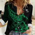 New Zealand Lawn Bowls Custom Women Casual Shirt Green Maori Warrior Tribal Silver Fern - Aussie Hoodie