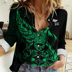 New Zealand Lawn Bowls Custom Women Casual Shirt Green Maori Warrior Tribal Silver Fern - Aussie Hoodie