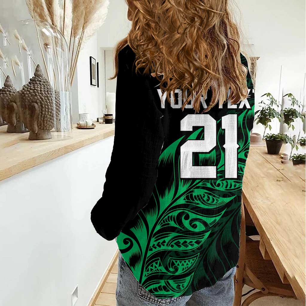 New Zealand Lawn Bowls Custom Women Casual Shirt Green Maori Warrior Tribal Silver Fern - Aussie Hoodie