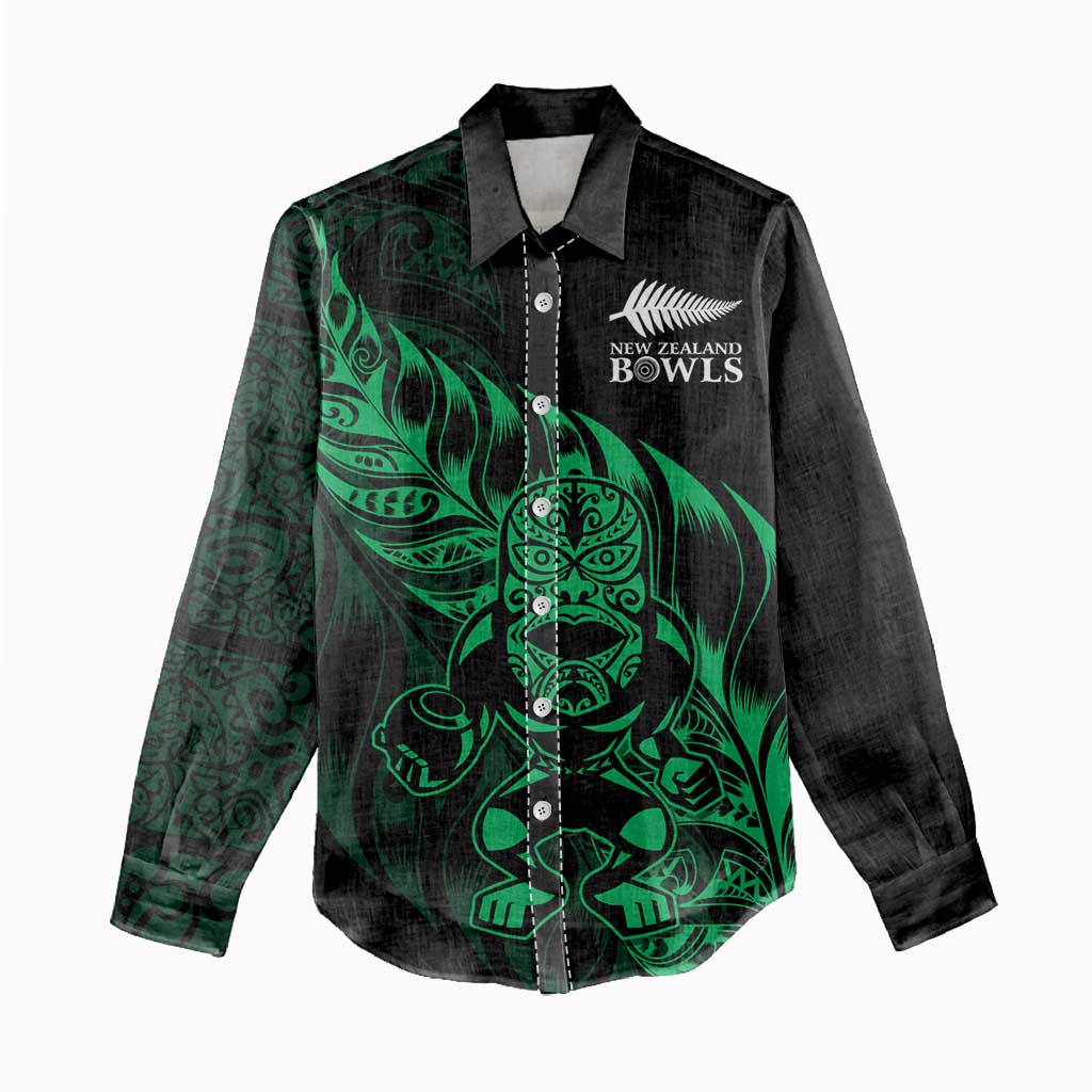 New Zealand Lawn Bowls Custom Women Casual Shirt Green Maori Warrior Tribal Silver Fern - Aussie Hoodie