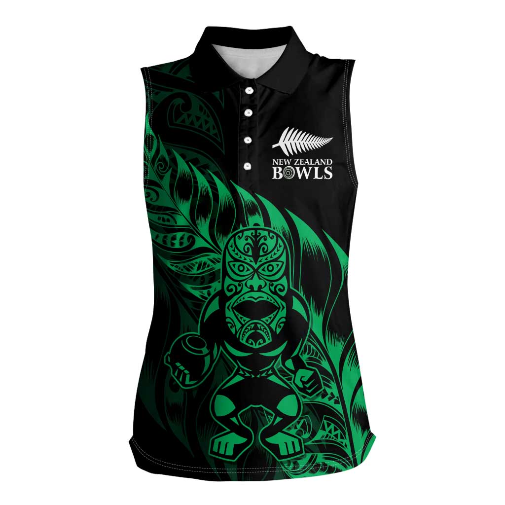 New Zealand Lawn Bowls Custom Women Sleeveless Polo Shirt Green Maori Warrior Tribal Silver Fern - Aussie Hoodie