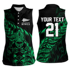 New Zealand Lawn Bowls Custom Women Sleeveless Polo Shirt Green Maori Warrior Tribal Silver Fern - Aussie Hoodie