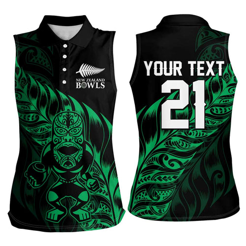 New Zealand Lawn Bowls Custom Women Sleeveless Polo Shirt Green Maori Warrior Tribal Silver Fern - Aussie Hoodie