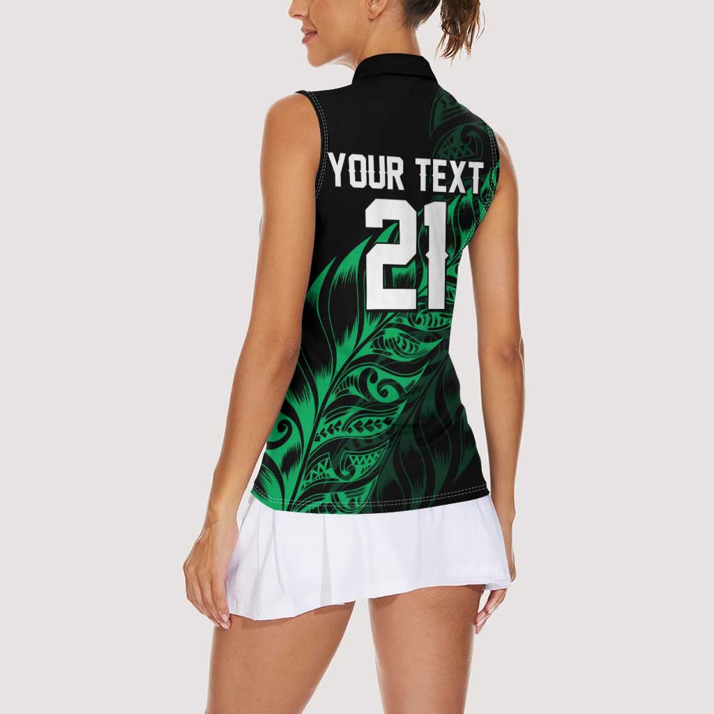 New Zealand Lawn Bowls Custom Women Sleeveless Polo Shirt Green Maori Warrior Tribal Silver Fern - Aussie Hoodie