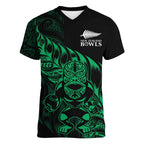 New Zealand Lawn Bowls Custom Women V-Neck T-Shirt Green Maori Warrior Tribal Silver Fern - Aussie Hoodie