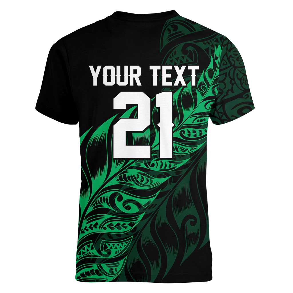 New Zealand Lawn Bowls Custom Women V-Neck T-Shirt Green Maori Warrior Tribal Silver Fern - Aussie Hoodie