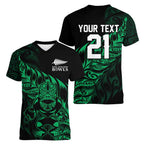 New Zealand Lawn Bowls Custom Women V-Neck T-Shirt Green Maori Warrior Tribal Silver Fern - Aussie Hoodie