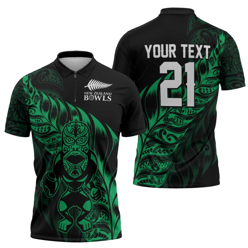 New Zealand Lawn Bowls Custom Zipper Polo Shirt Green Maori Warrior Tribal Silver Fern - Aussie Hoodie