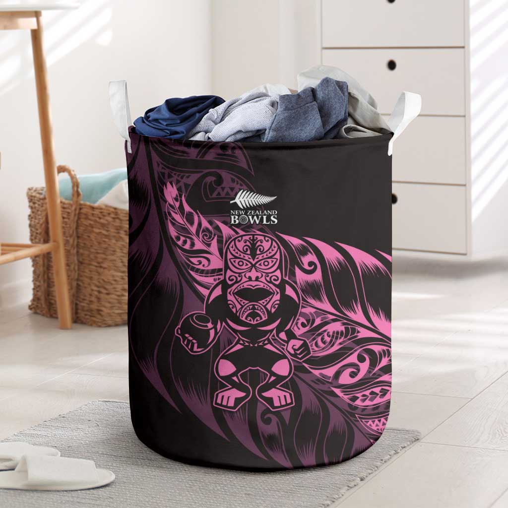 New Zealand Lawn Bowls Laundry Basket Pink Maori Warrior Tribal Silver Fern - Aussie Hoodie