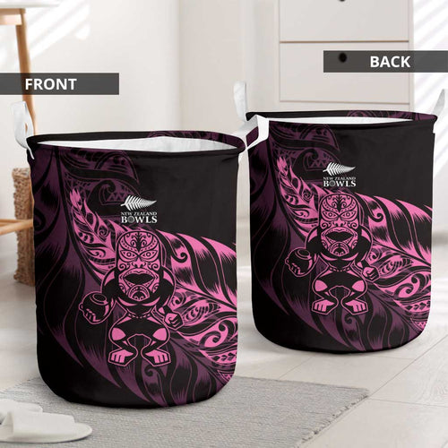 New Zealand Lawn Bowls Laundry Basket Pink Maori Warrior Tribal Silver Fern - Aussie Hoodie