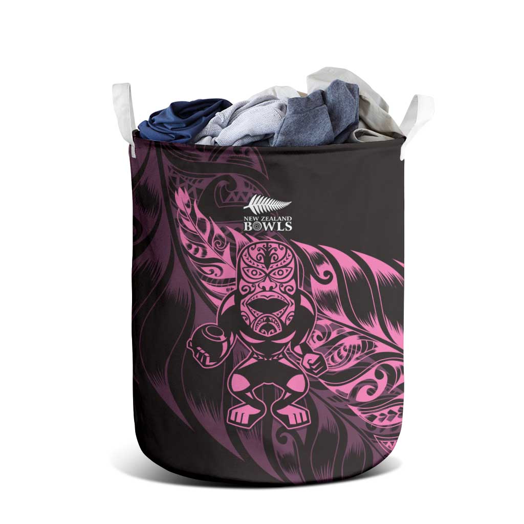 New Zealand Lawn Bowls Laundry Basket Pink Maori Warrior Tribal Silver Fern - Aussie Hoodie
