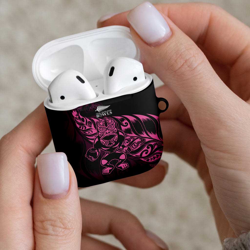 New Zealand Lawn Bowls AirPods Case Pink Maori Warrior Tribal Silver Fern - Aussie Hoodie