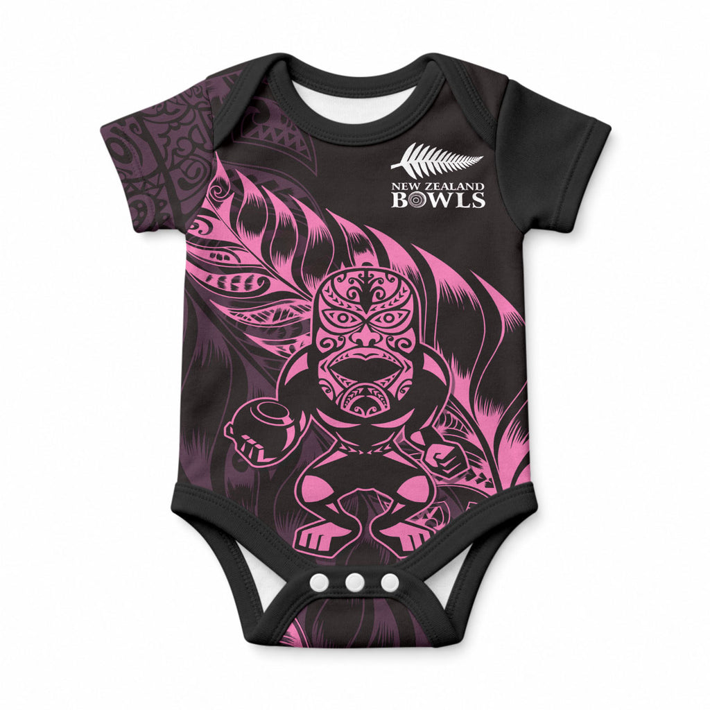 New Zealand Lawn Bowls Custom Baby Onesie Pink Maori Warrior Tribal Silver Fern
