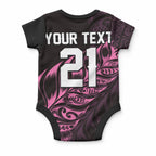New Zealand Lawn Bowls Custom Baby Onesie Pink Maori Warrior Tribal Silver Fern