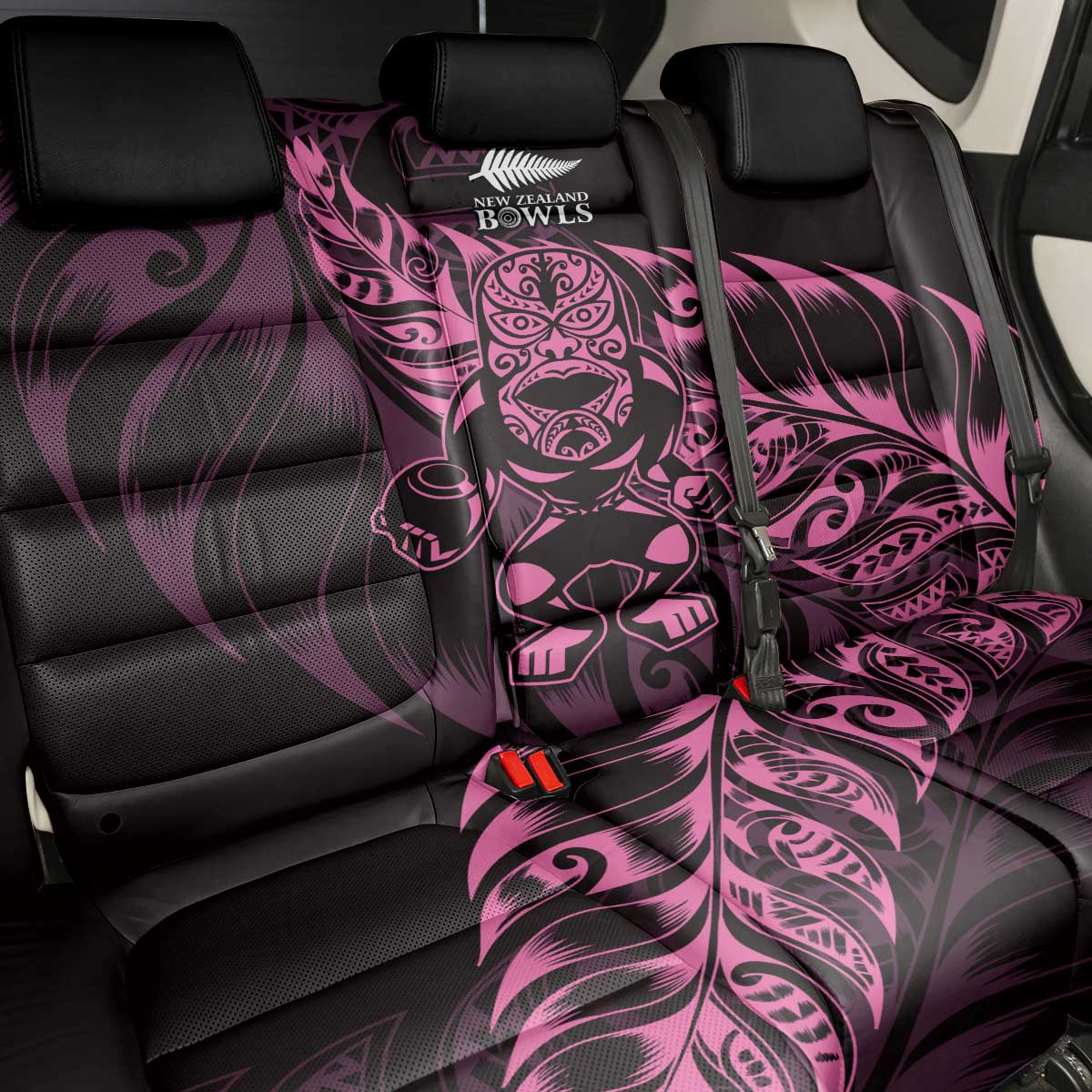 New Zealand Lawn Bowls Back Car Seat Cover Pink Maori Warrior Tribal Silver Fern - Aussie Hoodie