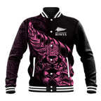 New Zealand Lawn Bowls Custom Baseball Jacket Pink Maori Warrior Tribal Silver Fern - Aussie Hoodie