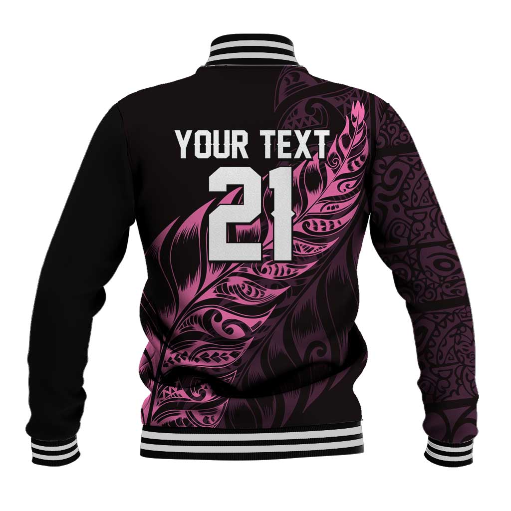 New Zealand Lawn Bowls Custom Baseball Jacket Pink Maori Warrior Tribal Silver Fern - Aussie Hoodie