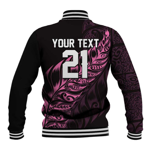 New Zealand Lawn Bowls Custom Baseball Jacket Pink Maori Warrior Tribal Silver Fern - Aussie Hoodie