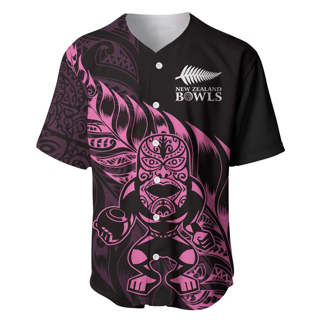 New Zealand Lawn Bowls Custom Baseball Jersey Pink Maori Warrior Tribal Silver Fern - Aussie Hoodie