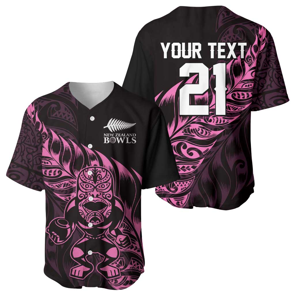 New Zealand Lawn Bowls Custom Baseball Jersey Pink Maori Warrior Tribal Silver Fern - Aussie Hoodie