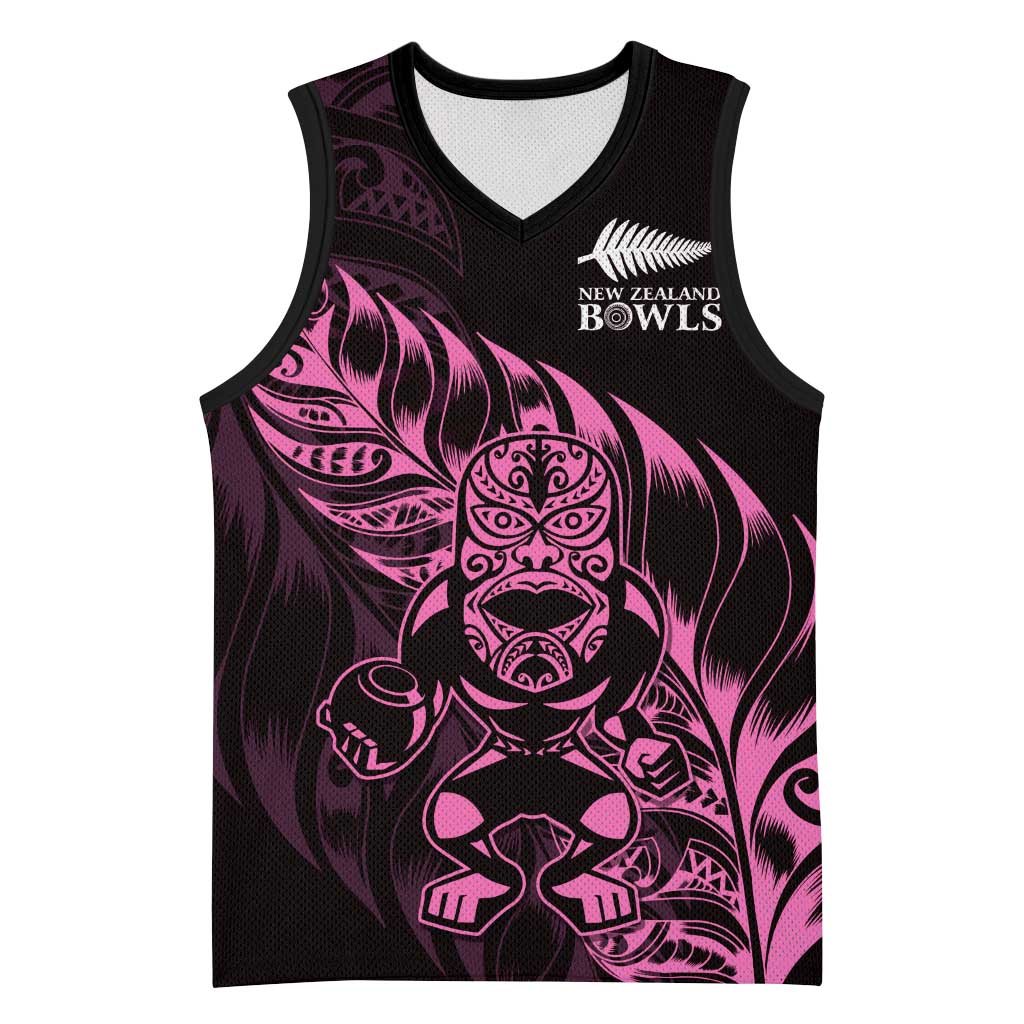 New Zealand Lawn Bowls Custom Basketball Jersey Pink Maori Warrior Tribal Silver Fern - Aussie Hoodie