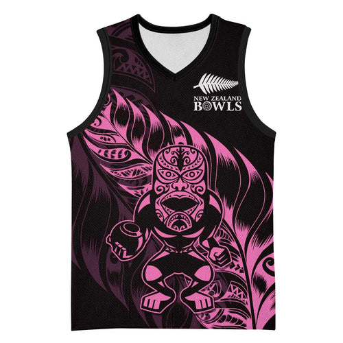 New Zealand Lawn Bowls Custom Basketball Jersey Pink Maori Warrior Tribal Silver Fern - Aussie Hoodie