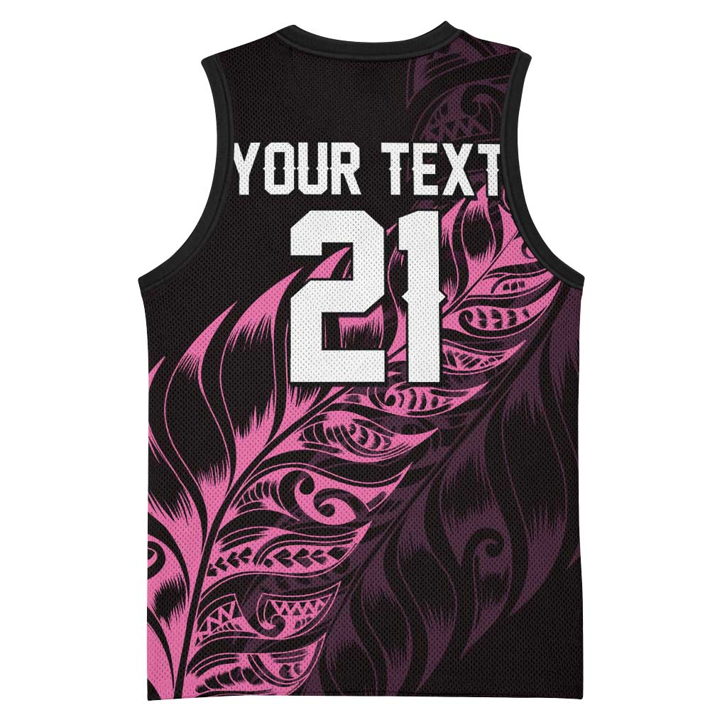 New Zealand Lawn Bowls Custom Basketball Jersey Pink Maori Warrior Tribal Silver Fern - Aussie Hoodie