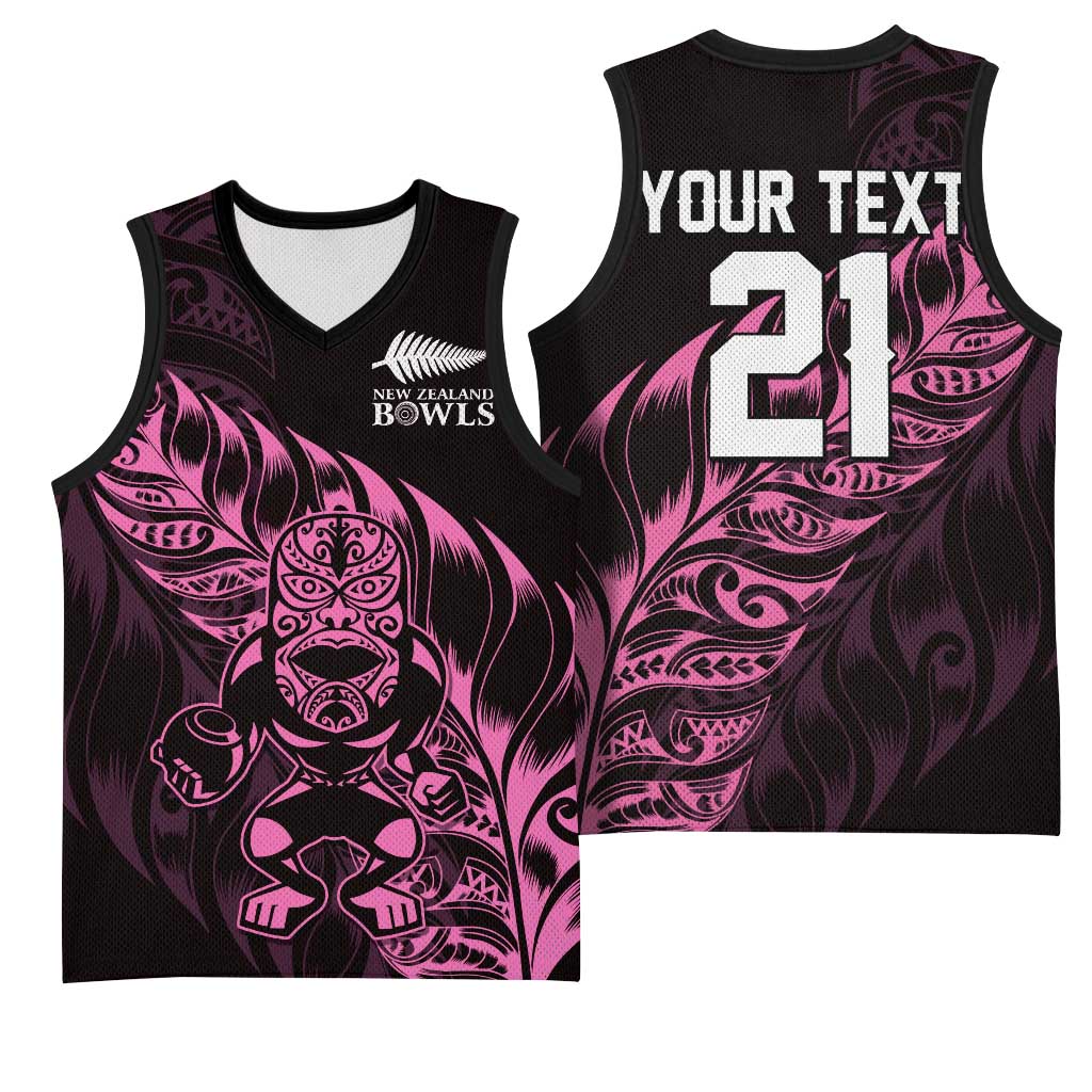 New Zealand Lawn Bowls Custom Basketball Jersey Pink Maori Warrior Tribal Silver Fern - Aussie Hoodie