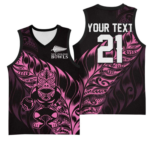 New Zealand Lawn Bowls Custom Basketball Jersey Pink Maori Warrior Tribal Silver Fern - Aussie Hoodie