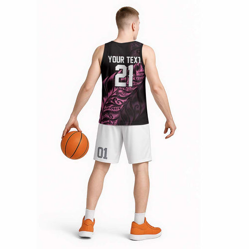 New Zealand Lawn Bowls Custom Basketball Jersey Pink Maori Warrior Tribal Silver Fern - Aussie Hoodie