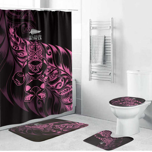 New Zealand Lawn Bowls Bathroom Set Pink Maori Warrior Tribal Silver Fern - Aussie Hoodie