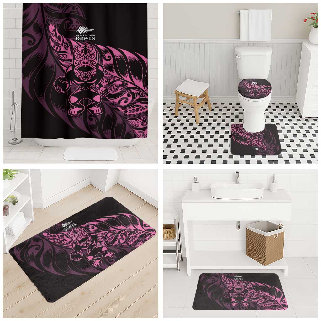 New Zealand Lawn Bowls Bathroom Set Pink Maori Warrior Tribal Silver Fern - Aussie Hoodie