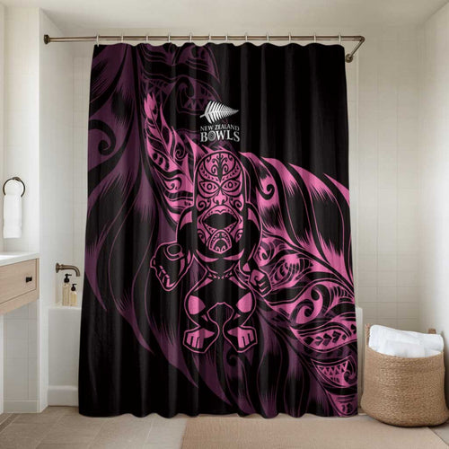 New Zealand Lawn Bowls Bathroom Set Pink Maori Warrior Tribal Silver Fern - Aussie Hoodie