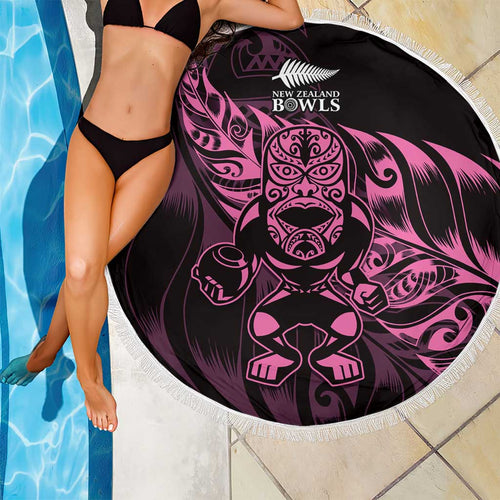 New Zealand Lawn Bowls Beach Blanket Pink Maori Warrior Tribal Silver Fern - Aussie Hoodie