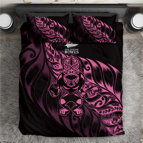 New Zealand Lawn Bowls Bedding Set Pink Maori Warrior Tribal Silver Fern - Aussie Hoodie