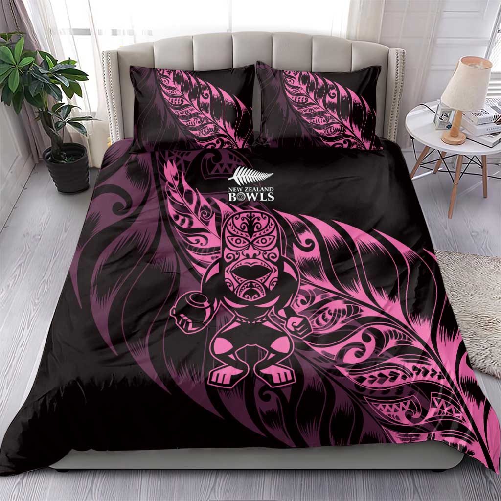 New Zealand Lawn Bowls Bedding Set Pink Maori Warrior Tribal Silver Fern - Aussie Hoodie